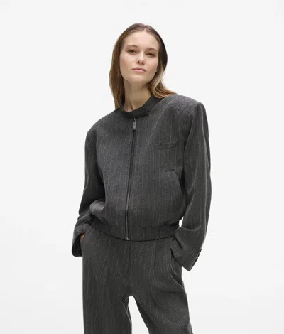 Karl Lagerfeld Pinstripe Tailored Bomber Jacket In Gray
