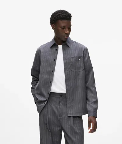 Karl Lagerfeld Pinstripe Wool Blend Shirt In Gray