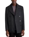 Karl Lagerfeld Plaid Double Breasted Peacoat In Grey
