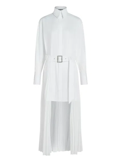 Karl Lagerfeld Pleated Belted Shirt Dress In White