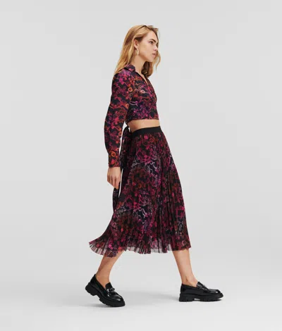 Karl Lagerfeld Pleated Chain Print Skirt In Multi
