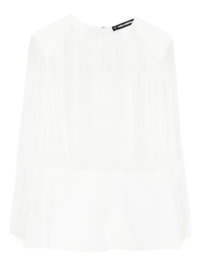 Karl Lagerfeld Pleated-detail Long-sleeve Top In White