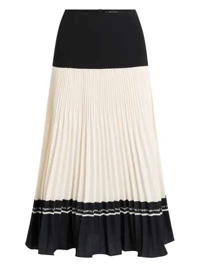 Karl Lagerfeld Pleated Logo-detail Midi Skirt In Black