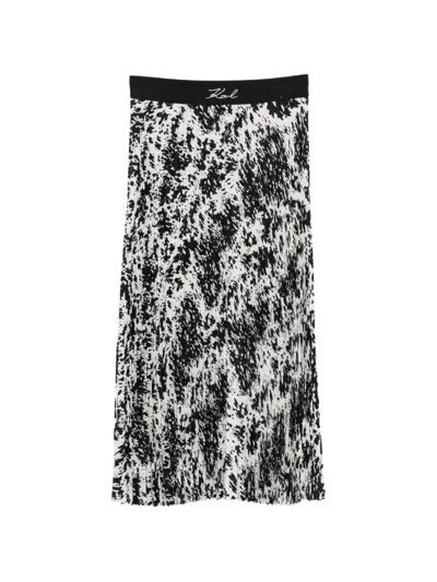 Karl Lagerfeld Pleated Logo-waistband Midi Skirt In Black