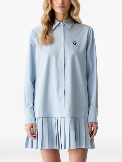 Karl Lagerfeld Pleated Long-sleeve Mini Dress In Blue