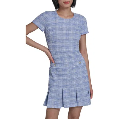 Karl Lagerfeld Pleated Metallic Tweed Minidress In Blue