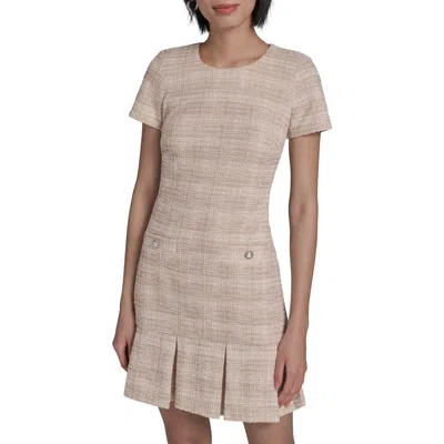 Karl Lagerfeld Pleated Metallic Tweed Minidress In Neutral
