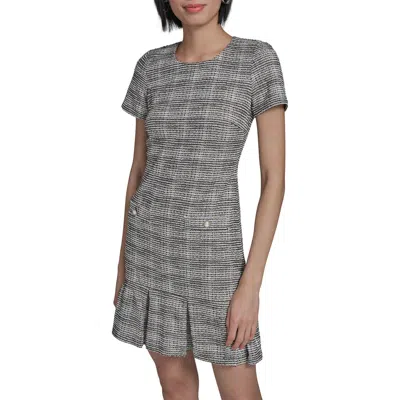 Karl Lagerfeld Pleated Metallic Tweed Minidress In Gray