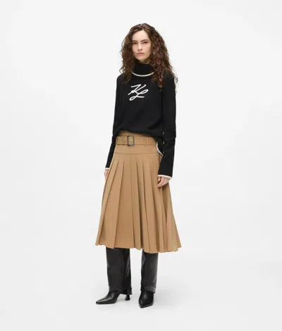 Karl Lagerfeld Pleated Midi Skirt In Brown