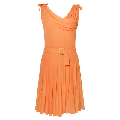 Pre-owned Karl Lagerfeld Pleated Orange Chiffon Dress, S/s 2001