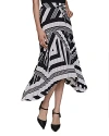 Karl Lagerfeld Women's Printed Pleated Pull-on Asymmetrical-hem Midi Skirt In Soft White/black