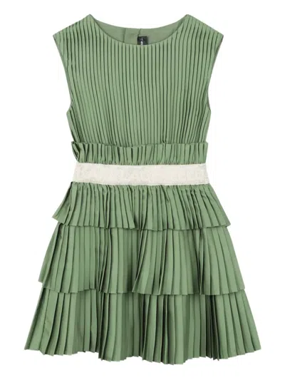 Karl Lagerfeld Kids' Pleated Tiered Dress In Green