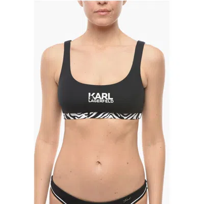 Karl Lagerfeld Plunge Bikini Top With Cut Out And Animal Detail In Black