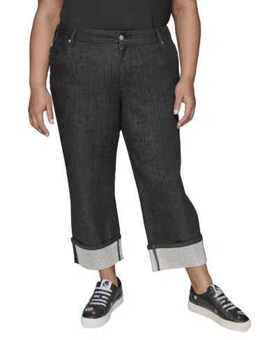 Karl Lagerfeld Plus Size Black Crystal Cuffed Jeans