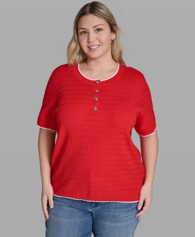 Karl Lagerfeld Plus Size Button-front Sweater In Red