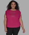 Karl Lagerfeld Plus Size C'est La Vie Extended-shoulder Top In Pink