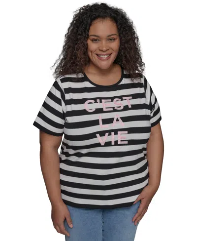 Karl Lagerfeld Plus Size C'est La Vie Striped Tee In Parfait
