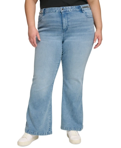 Karl Lagerfeld Plus Size Chain-trim Wide-leg Jeans In Porcelain Blue