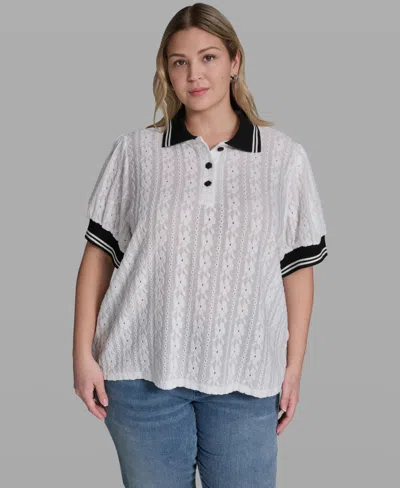 Karl Lagerfeld Plus Size Collared Button-front Blouse In White