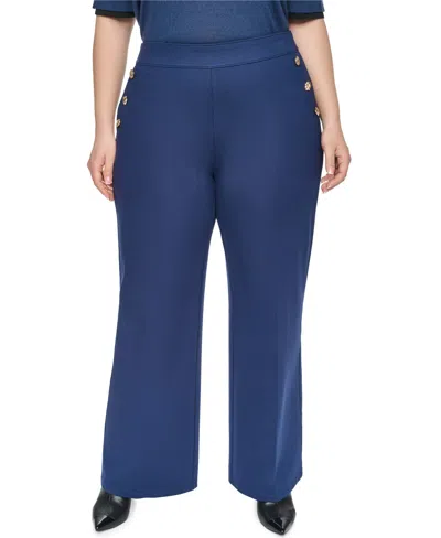 Karl Lagerfeld Plus Size Compression Sailor Mid-rise Straight Pants In Blue