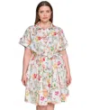 Karl Lagerfeld Plus Size Conversational Belted Shirtdress In Multi