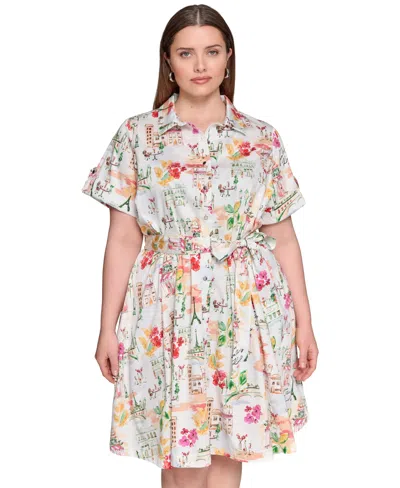 Karl Lagerfeld Plus Size Conversational Belted Shirtdress