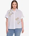 Karl Lagerfeld Plus Size Cotton Floral-detail Roll-tab Shirt In White