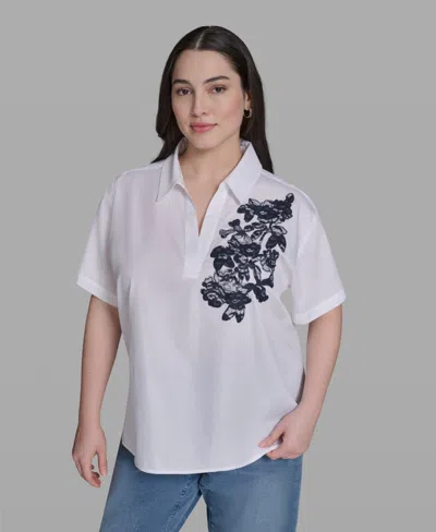 Karl Lagerfeld Plus Size Cotton Short-sleeve Top In Multi