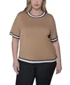 Karl Lagerfeld Plus Size Crewneck Short-sleeve Sweater In Brown