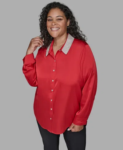 KARL LAGERFELD PLUS SIZE CRYSTAL COLLARED NECK SHIRT