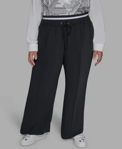 Karl Lagerfeld Plus Size Double Waistband Long Casual Pants In Black