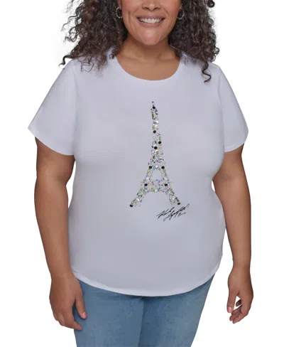 Karl Lagerfeld Plus Size Embellished Eiffel Tower T-shirt In White