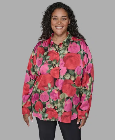 Karl Lagerfeld Plus Size Floral Print Long Sleeve Top In Multi