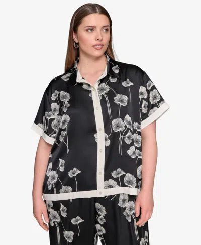 Karl Lagerfeld Plus Size Flower-print Button-down Shirt