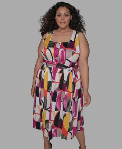 Karl Lagerfeld Plus Size Flower-print Wide-leg Pants In Multi