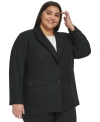 KARL LAGERFELD PLUS SIZE FRINGE TRIM TWEED BLAZER, FIRST@MACY'S