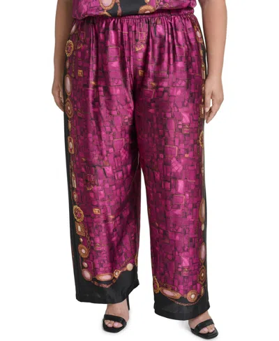 Karl Lagerfeld Plus Size Gemstone Pull-on Wide-leg Satin Pants In Animal Print