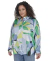 Karl Lagerfeld Plus Size Geometric Print Blouse In Flore Green Chambray Multi