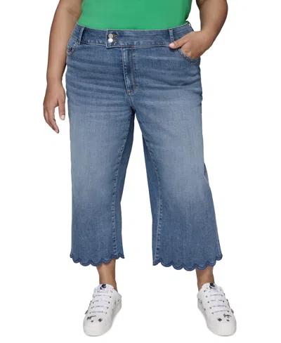 Karl Lagerfeld Plus Size High-rise Scalloped-hem Jeans In Coastal Blue