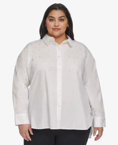 Karl Lagerfeld Plus Size Imitation Pearl Blouse In White