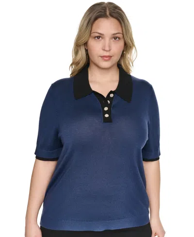 Karl Lagerfeld Paris Johnny Collar Short Sleeve Sweater In Blue