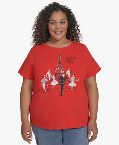 Karl Lagerfeld Plus Size Karl Sketch Girl Tee In Apple Red