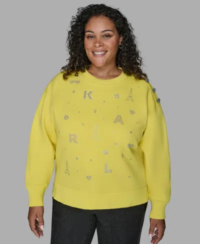 Karl Lagerfeld Plus Size Knit Long-sleeve Sweater In Multi