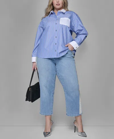 Karl Lagerfeld Plus Size Long-sleeve Stripe Shirt In Blue