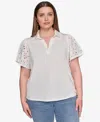 Karl Lagerfeld Plus Size Mixed-media Eyelet Top In Gold