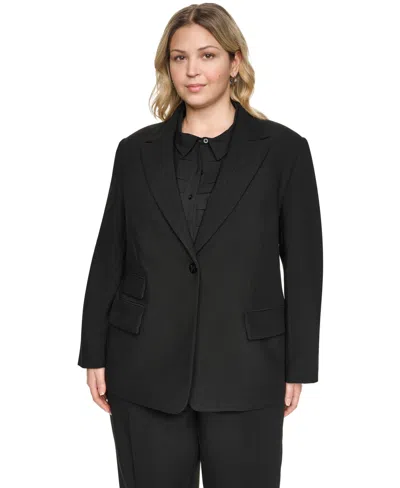 Karl Lagerfeld Plus Size One-button Notch Lapel Blazer In Black