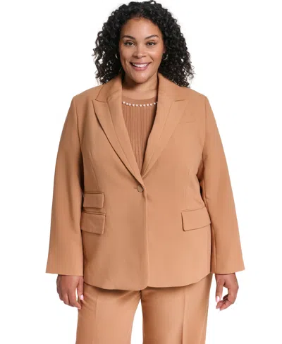 Karl Lagerfeld Plus Size One-button Woven Blazer In Brown