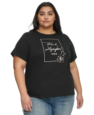 Karl Lagerfeld Plus Size Pin Logo Short-sleeve T-shirt In Black