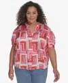 Karl Lagerfeld Plus Size Printed Camp Shirt, Exclusively At Macy's In Parfait Pink Mulit