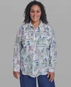 Karl Lagerfeld Plus Size Printed Collared Blouse In Gray